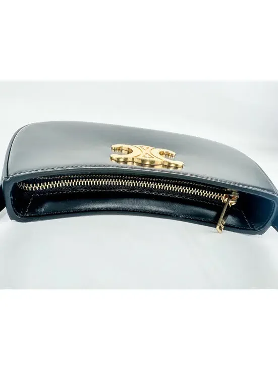 CELINE Medium Tilly Shoulder Bag Black Shiny Calfskin Triomphe - Picture 5 of 9